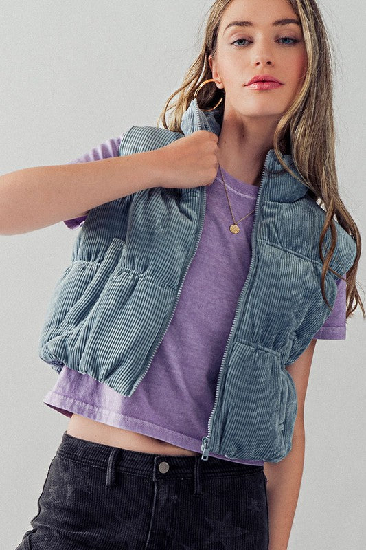 Blue Corduroy Cropped Vest