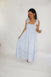 Whispering Blue Floral Midi Dress
