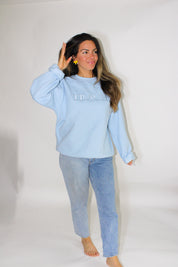 Baby Blue Embroidered Teach "tone-on-tone" Crew