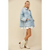 Mable Light Wash Side Tie Oversized Denim Jacket