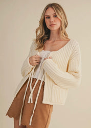 Cream Front-Tie Cardigan