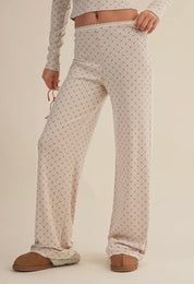 Heart Print Pointelle Lounge Set with Picot Lace Trim