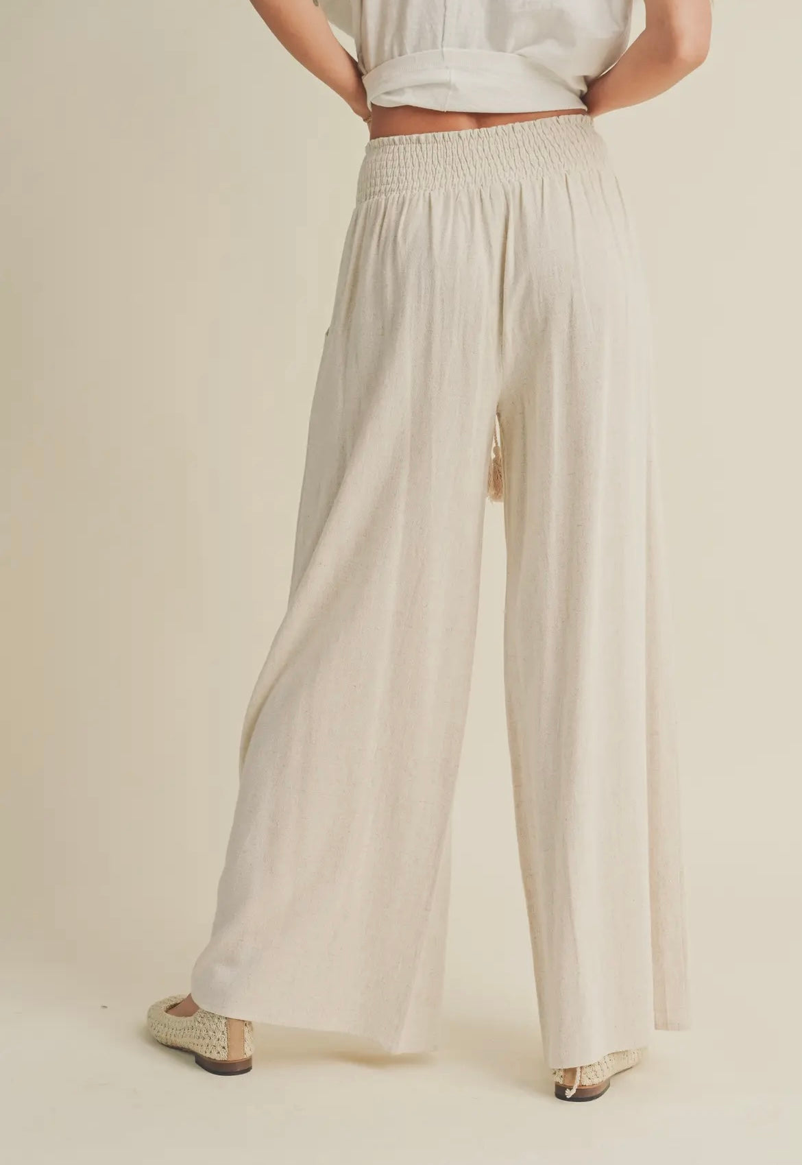Alani Oatmeal Linen Smocked Waist Pants