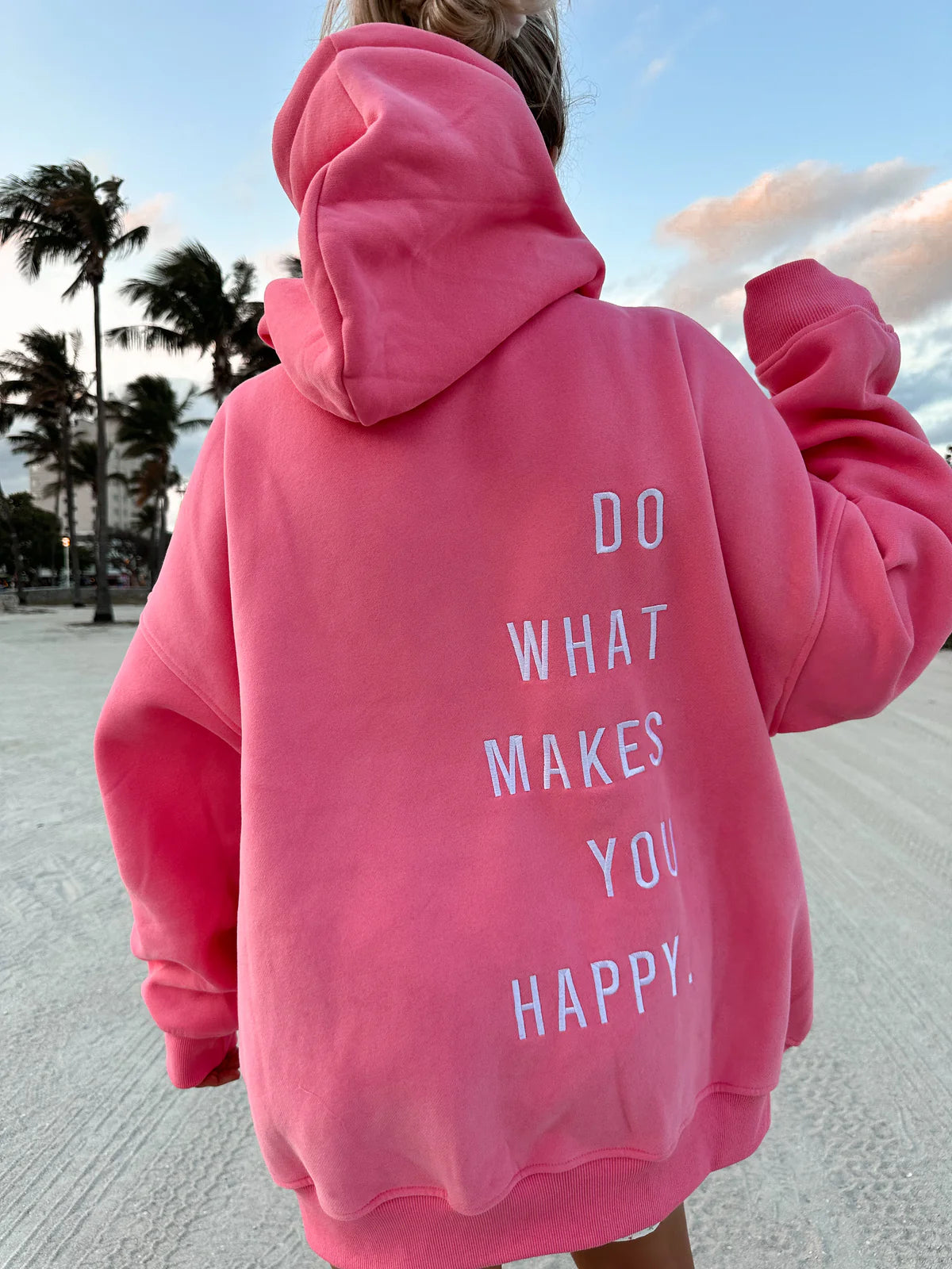 Hibiscus Pink Do What Makes You Happy Embroider Hoodie