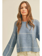 Elsa Slate Blue Grid Sweater