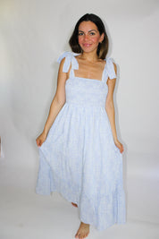 Whispering Blue Floral Midi Dress