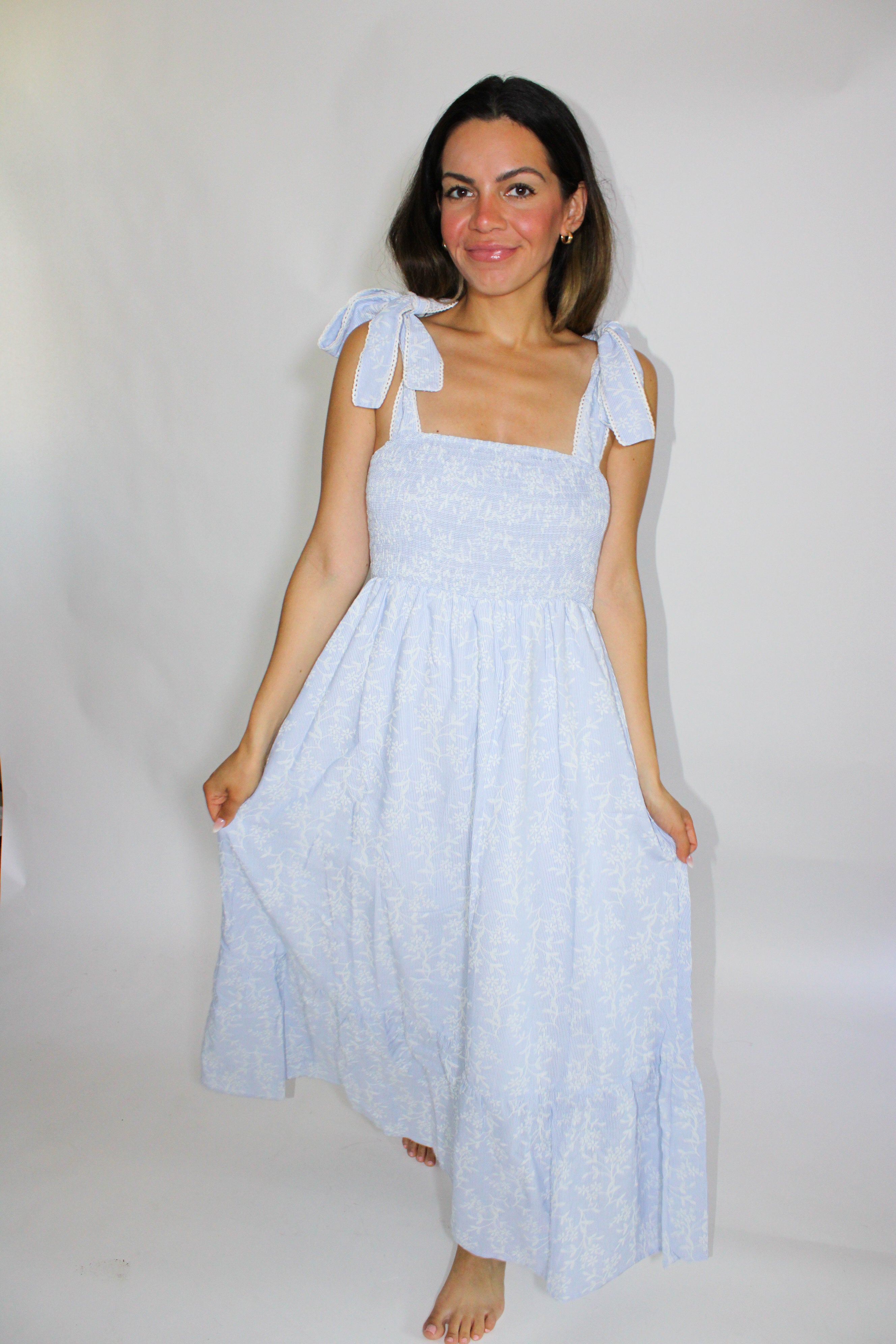 Whispering Blue Floral Midi Dress