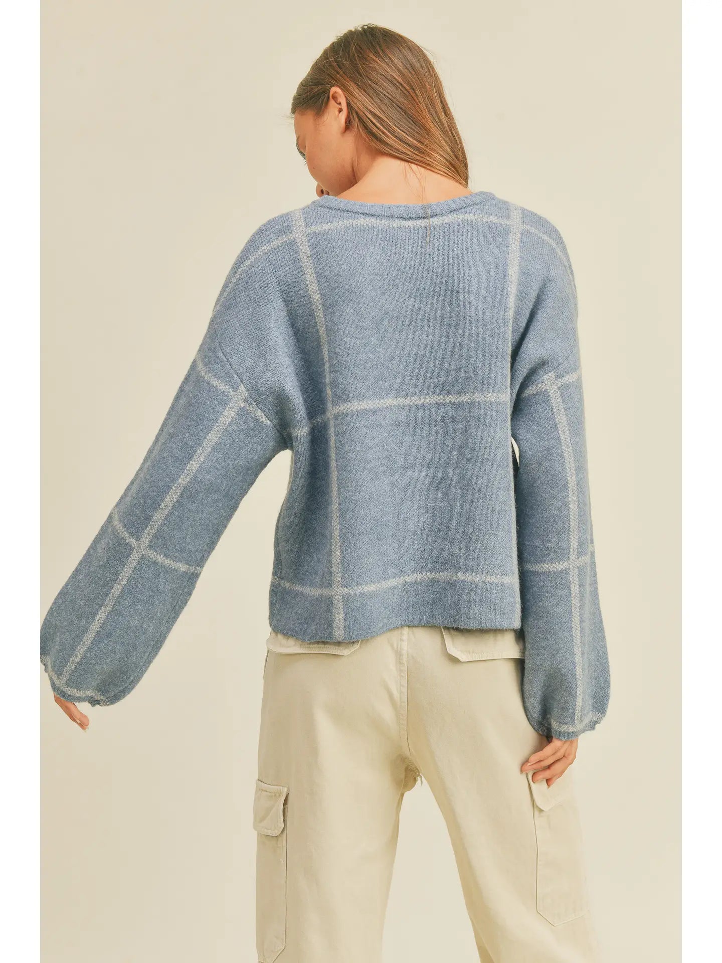 Elsa Slate Blue Grid Sweater