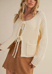 Cream Front-Tie Cardigan