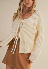 Cream Front-Tie Cardigan