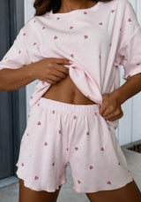 Valentine Heart Ribbed Knit Short Lounge Set