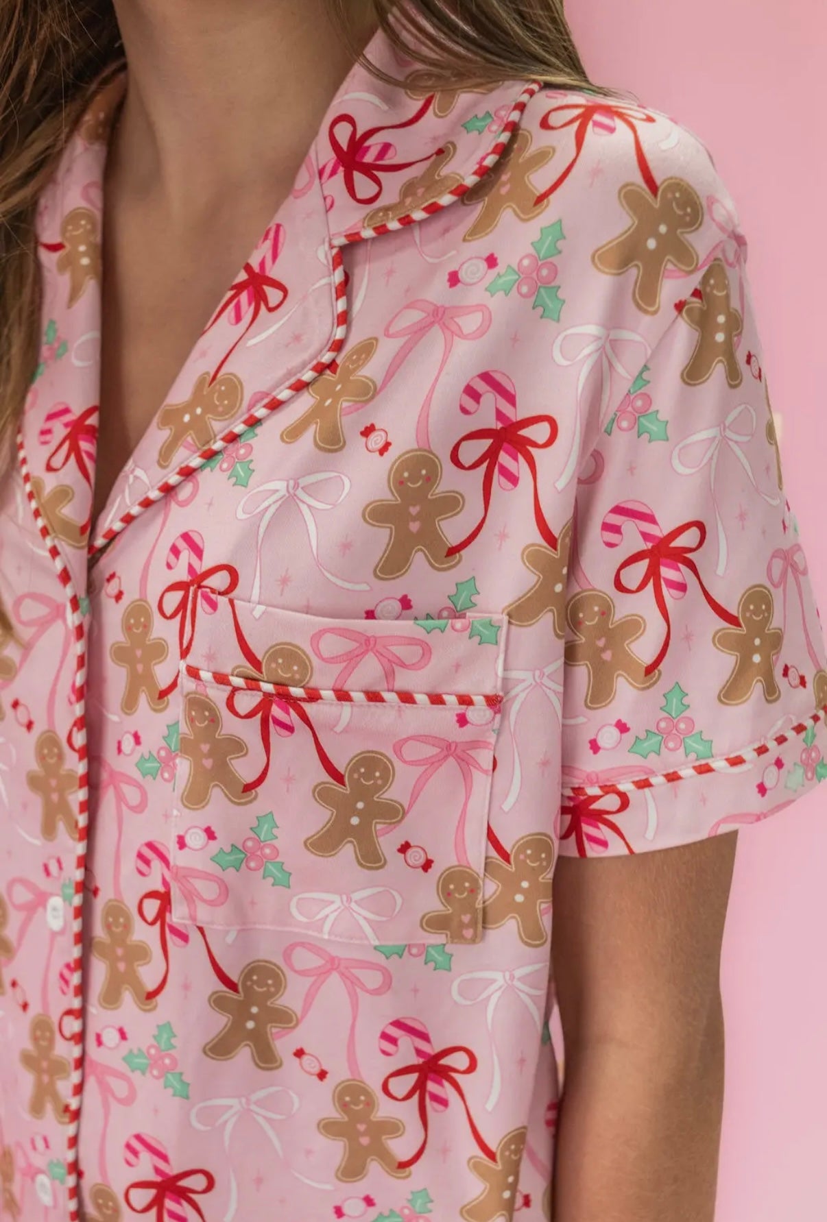 Gingerbread Bows Christmas Pajama Set