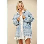 Mable Light Wash Side Tie Oversized Denim Jacket