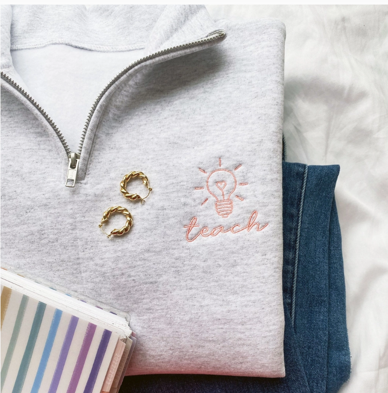 Embroidered Teacher Half Zip