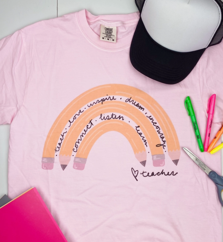 Pencil Rainbow Teacher Tee