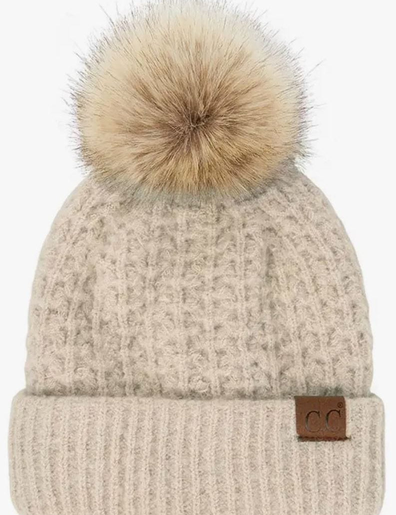 C.C Thick Cable Knit Pom Beanie