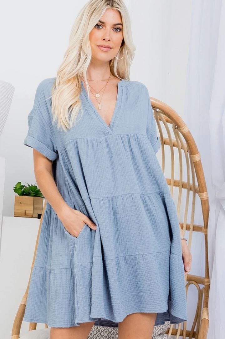 Tiered Babydoll Tunic Dress in Sky – Muted Closet Boutique