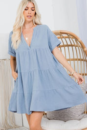 Tiered Babydoll Tunic Dress in Sky - Muted Closet