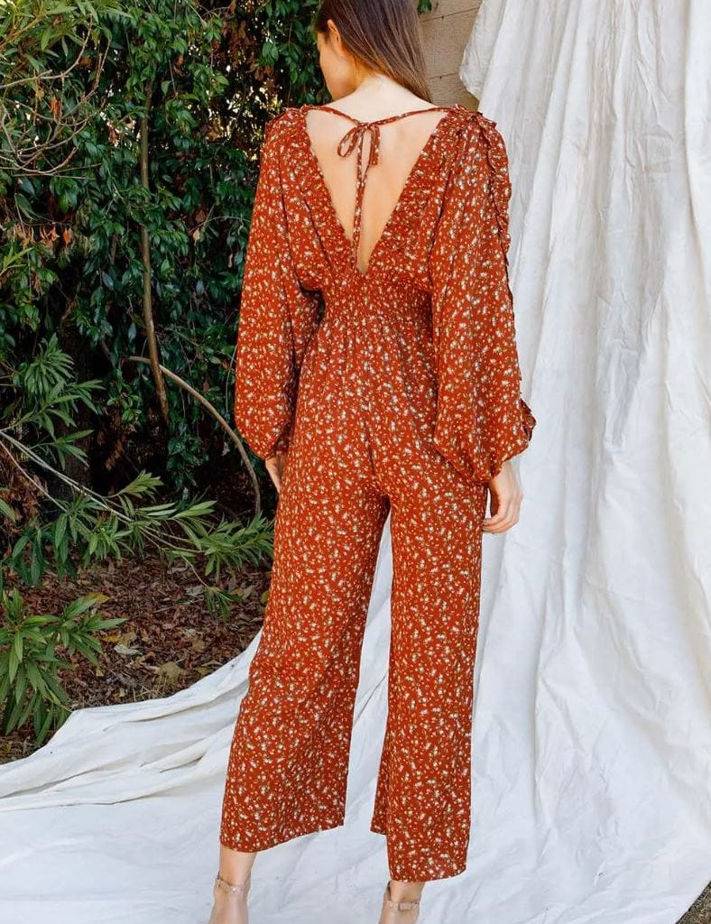 Rust Orange Floral Jumpsuit - Muted Closet