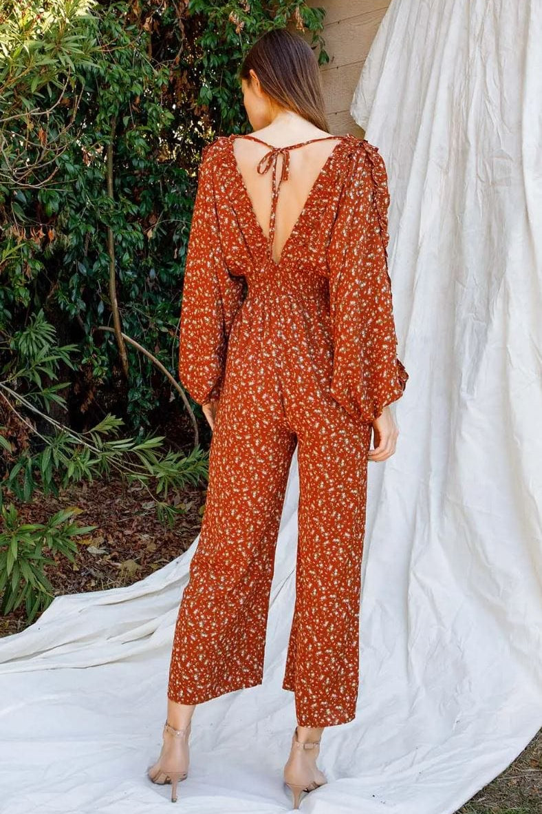 Rust Orange Floral Jumpsuit - Muted Closet