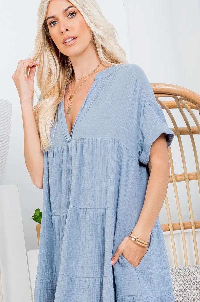 Tiered Babydoll Tunic Dress in Sky – Muted Closet Boutique