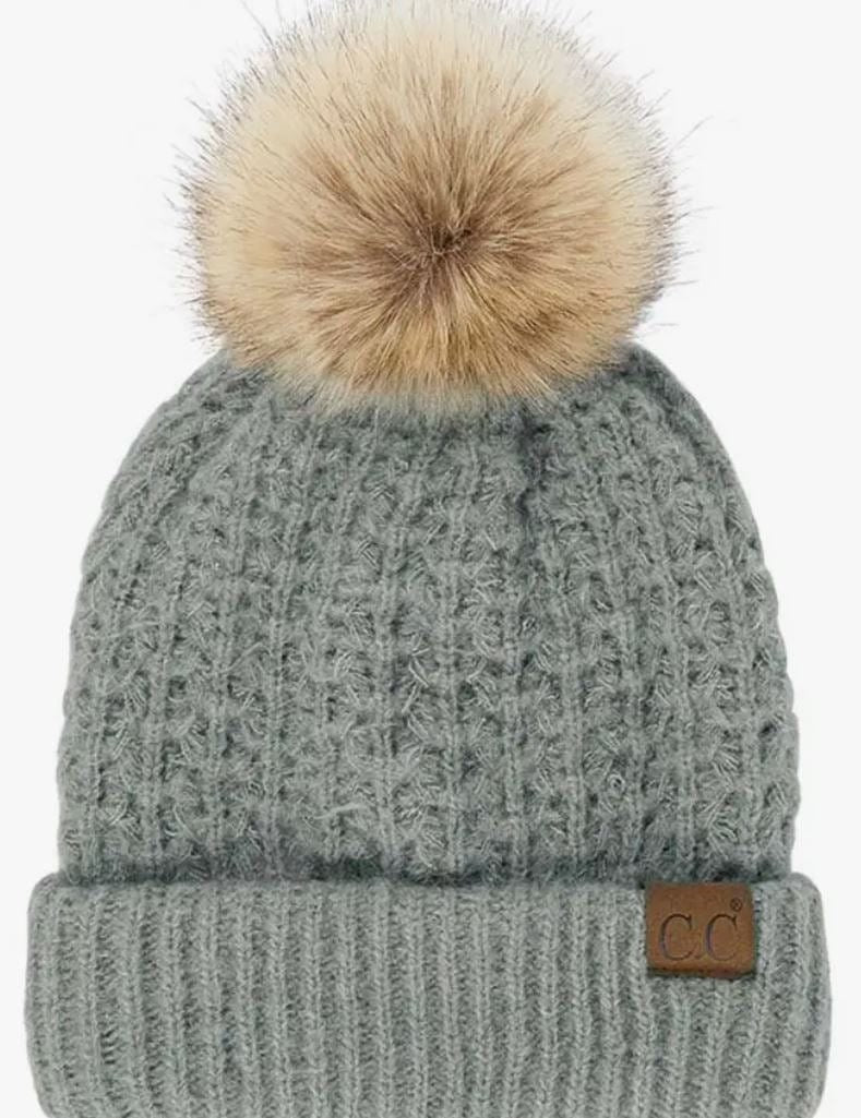 C.C Thick Cable Knit Pom Beanie - Muted Closet