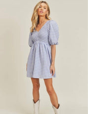 Ever Blue Gingham Babydoll Dress - Muted Closet